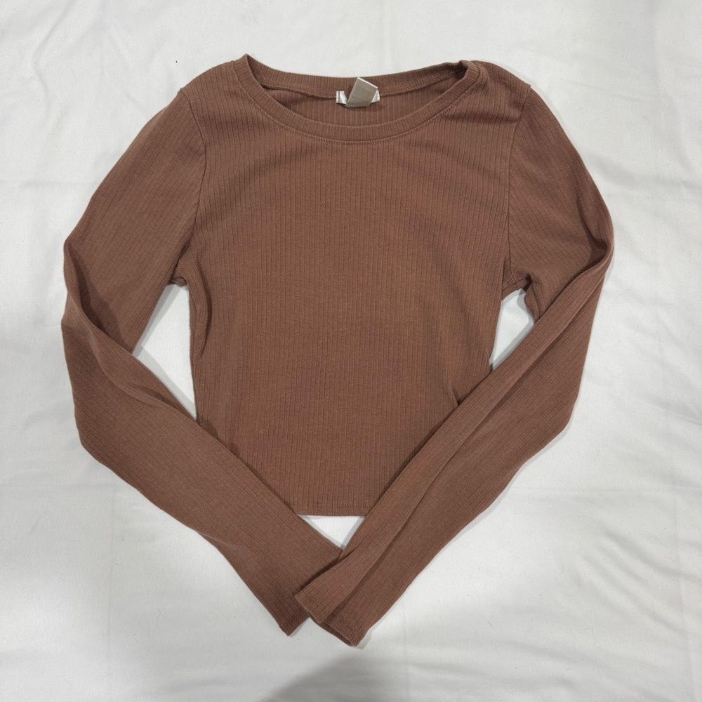 Bozzolo Brown Fitted Ribbed Long Sleeve T-Shirt